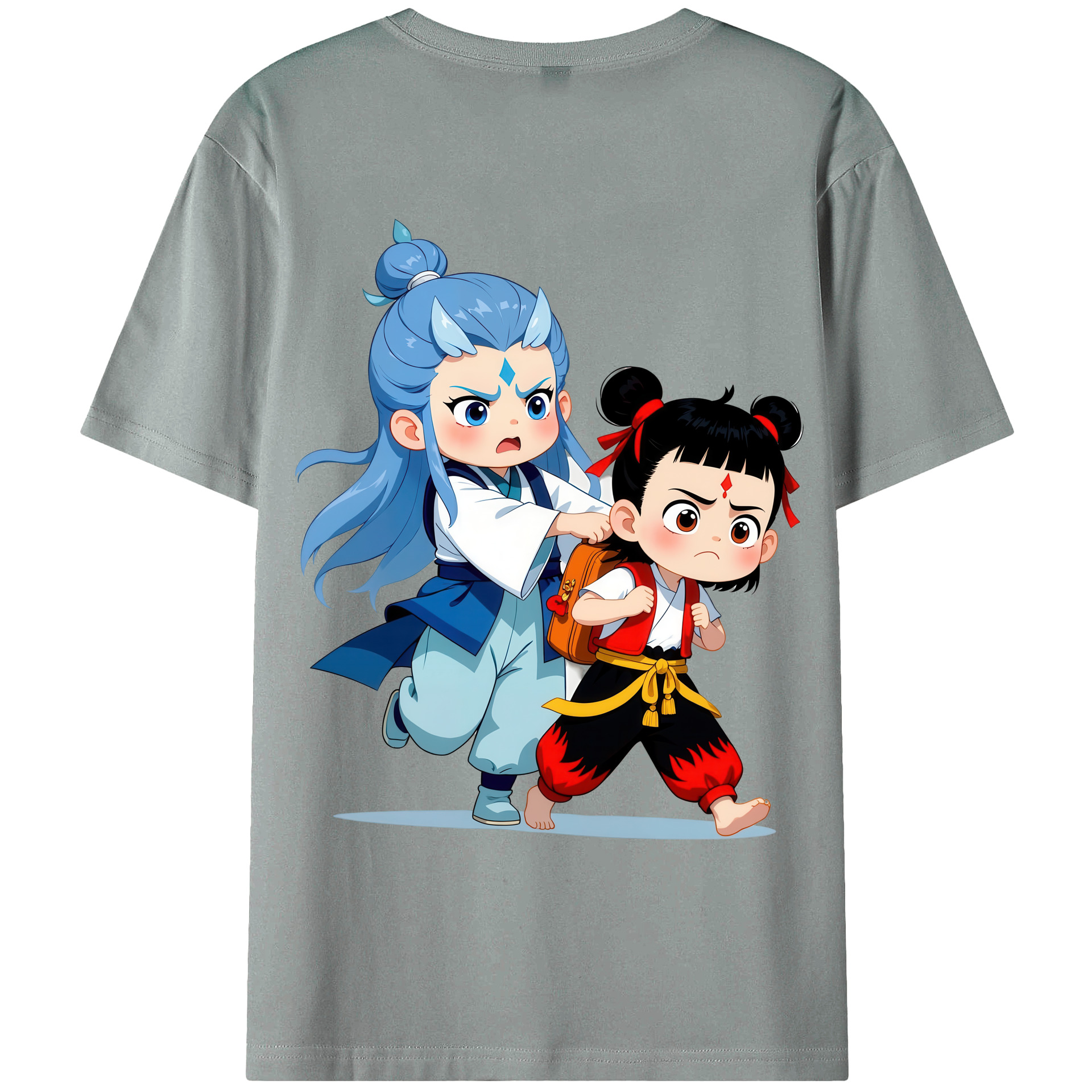 （画像用） Ne Zha 2 ナタ 魔童の大暴れ 綿100％ メンズ半袖Tシャツ（バックプリント） 通気性